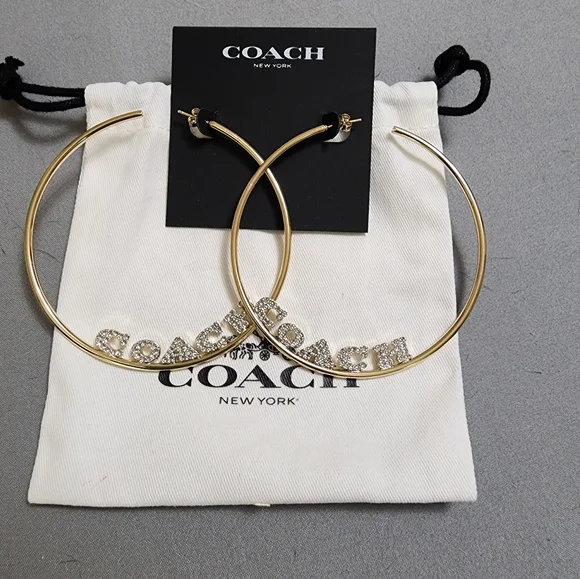Coach x JLo Large Gold Hoop Earrings with Pave Crystals - Picture 10 of 13